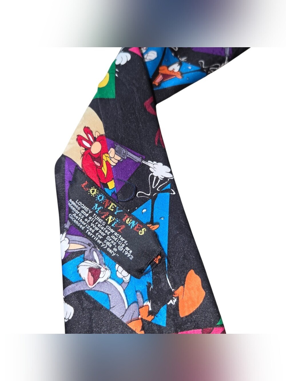 Warner Bros. Looney Tunes Character Black Tie with Multi-Color Panels - Picture 2 of 9